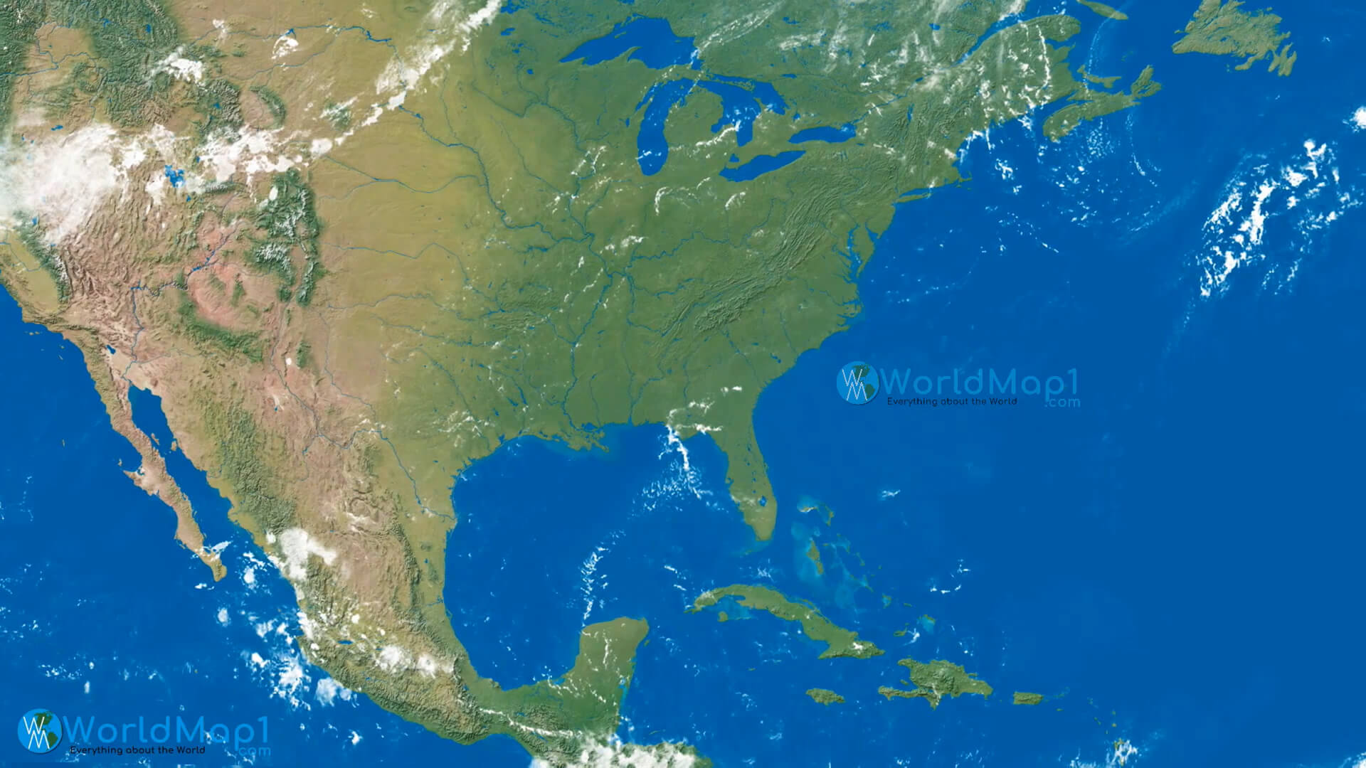 US Mexico Caribbean Islands Satellite Map